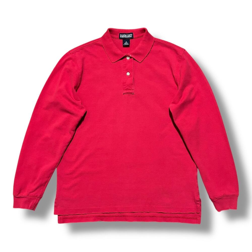 Vintage Lands End Polo Shirt Long Sleeve Faded Cotton Preppy Minimalist Small